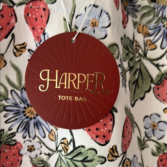 Strawberries floral Tote Bag with Blue Handles, NWT - Picture 3 of 7